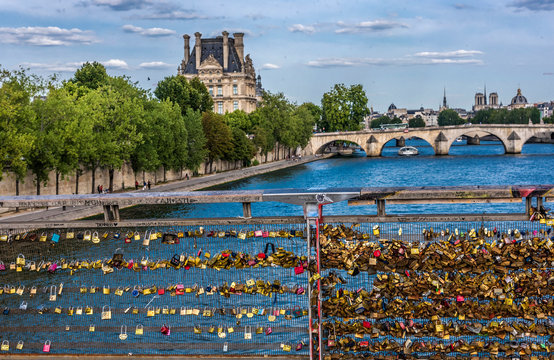 France, 1st arrondissement of Paris, quai des Tuileries and Louvre Palace, passerelle Leopold-Sedar Senghor and pont Royal over the Seine river