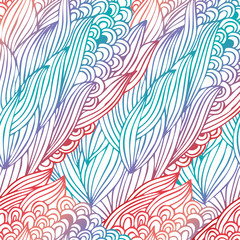 Colorful waves seamless pattern vector background abstract background with colorful ornament. Hand draw illustration, coloring book zentangle motif.