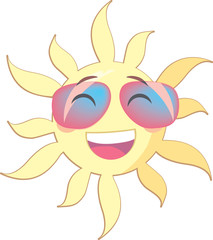 summer sun with a smiling face wearing pink sunglasses