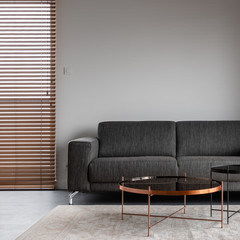 Living room with wooden blinds