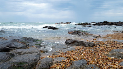 french brittany beach and rock in coastal landscape