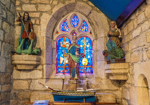 France, Brittany, Trevignon, Saint-Philibert chapel in a country of "pierres debout" (cottages made of standing stones)