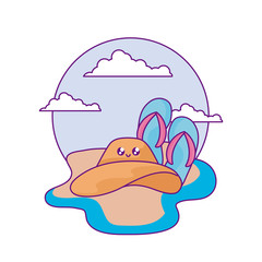 flip flops with hat female kawaii in the beach