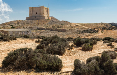 Saint Mary's watchtower on coast of island Comino, Malta