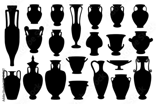 Vector Silhouettes Collection Of 21 Ancient Greek Vases Isolated
