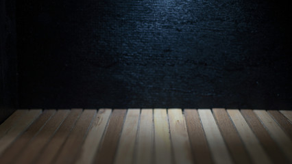 Black background and wooden floor with empty space