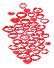 Watercolor illustrations mouth and gossip blah blah blah. Watercolor beautiful red lips.Concept for logo, card, banner, poster, flyer. 