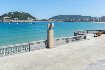 The Concha Promenade with Fleming monument in Donostia/San Sebastian, Spain