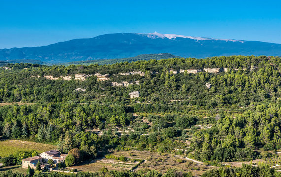 France, Vaucluse, the Mont Ventoux seen from Venasque (Most Beautiful Village in France)