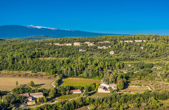 France, Vaucluse, the Mont Ventoux seen from Venasque (Most Beautiful Village in France)