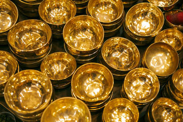 Shiny traditional Tibetan singing bowls
