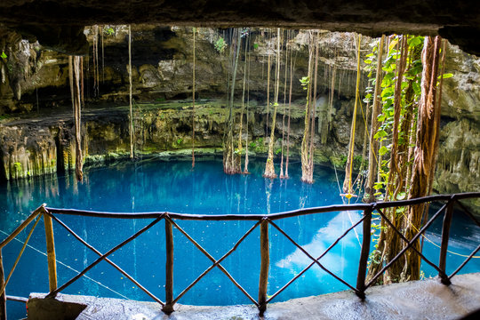 Cenote of the Hacienda San Lorenzo Oxman in Valladolid, Yucatan, Mexico