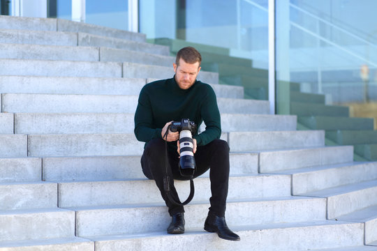Professional photographer outside