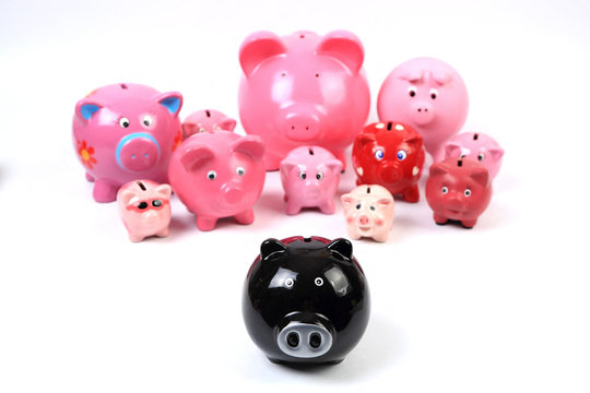 Still life of a group of piggy banks