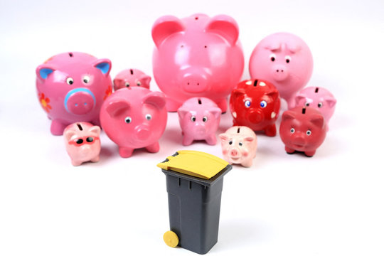 Still life of a group of piggy banks