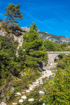 France, Drome, The Provencal Baronnies Regional Natural Park, Ubrieux gorge on the Ouveze river, "Lou Passo d'Hannibal" climbing site.