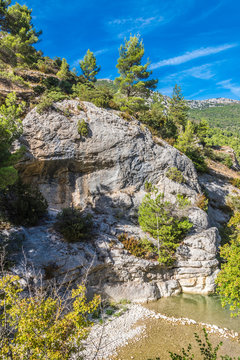 France, Drome, The Provencal Baronnies Regional Natural Park, Ubrieux gorge on the Ouveze river, "Lou Passo d'Hannibal" climbing site.