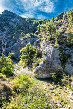 France, Drome, The Provencal Baronnies Regional Natural Park, Ubrieux gorge on the Ouveze river, "Lou Passo d'Hannibal" climbing site.
