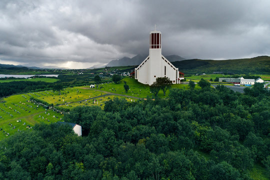 Norway, Lofoten Islands, Bostad, Borg modern church