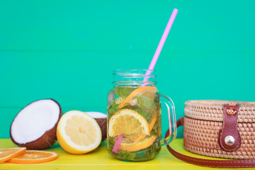 tropical fruit on a colorful background