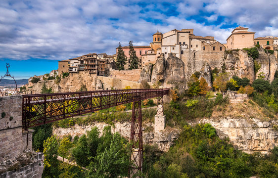 Spain, autonomous community of Castile - La Mancha, city of Cuenca, San Pablo bridge on the Hoz de Huecar (UNESCO World Heritage) (Most Beautiful Village in Spain)