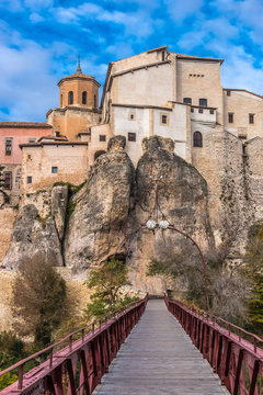 Spain, autonomous community of Castile - La Mancha, city of Cuenca, San Pablo bridge and old city on the cliffs (UNESCO World Heritage) (Most Beautiful Village in Spain)
