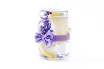 Lavender lemonade drink isolated on white background