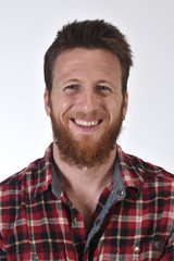 Obraz premium portrait of a man in plaid shirt on white background