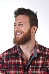 Obraz premium portrait of a man in plaid shirt on white background