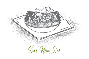 Sen khao soi, national thai soup with fried egg noodles and cabbage pickle, gourmet dinner, restaurant dish © drawlab19