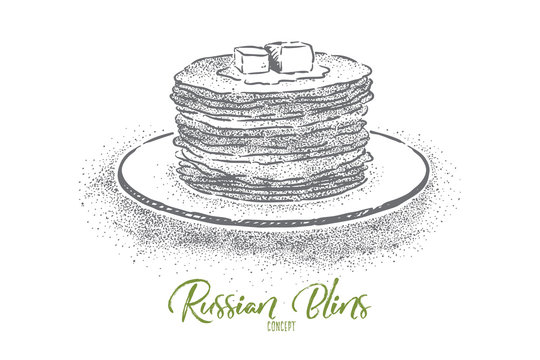 Russian blins closeup, traditional cuisine, national dessert, tasty homemade pastry, nutritious lunch