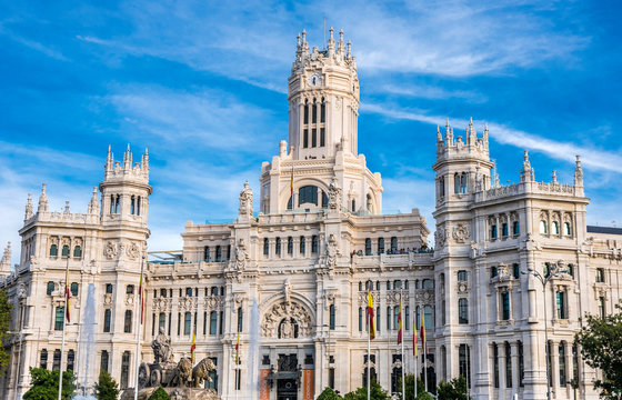 Spain, Madrid, downtown, cultural area "CentroCentro" in the Cybele Palace (City hall) (1919) Cybele square