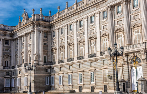 Spain, Madrid, facade of the Royal Palace (1738) in front of the Plaza de Oriente