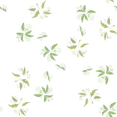 grean leaf pattern  hand drawn illustration with grunge simple texture