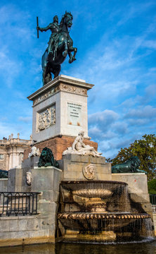 Spain, Madrid, Royal Palace, Plaza de Oriente, fountain monument for Felipe V