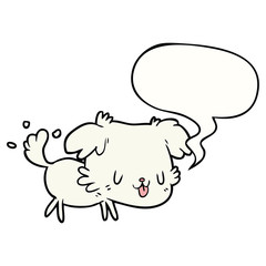 cute cartoon dog wagging tail and speech bubble