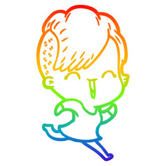 rainbow gradient line drawing cartoon happy hipster girl