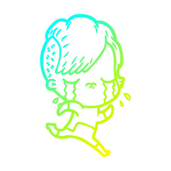 cold gradient line drawing cartoon crying girl wearing space clothes