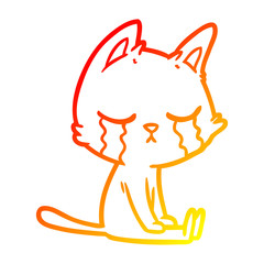 warm gradient line drawing crying cartoon cat sitting