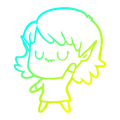 cold gradient line drawing happy cartoon elf girl