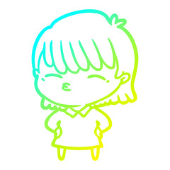 cold gradient line drawing cartoon woman