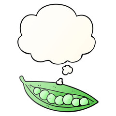 cartoon peas in pod and thought bubble in smooth gradient style