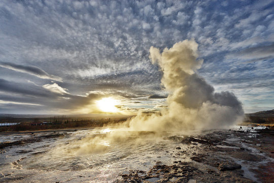 Iceland. Center Region. Geysir. Geyser Strokkur.