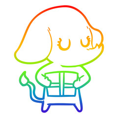 rainbow gradient line drawing cute cartoon elephant with gift