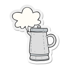 cartoon old metal kettle and speech bubble sticker