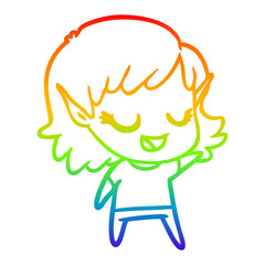 rainbow gradient line drawing happy cartoon elf girl