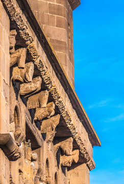 Spain, Autonomous community Navarre, province of Sanguesa, corbels representing animals heads, church of Santa Maria la Real (12th century) (Saint James way)