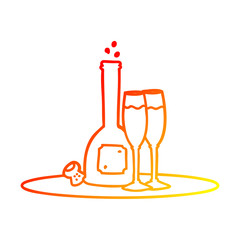 warm gradient line drawing cartoon champagne on tray