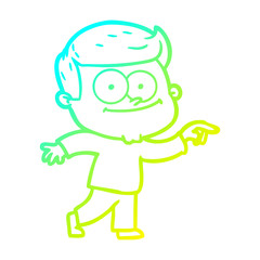 cold gradient line drawing cartoon happy man