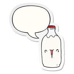 cute cartoon milk bottle and speech bubble sticker